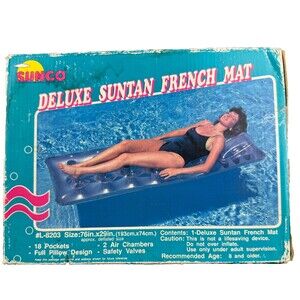 Vintage 1991 SUNCO Inflatable  Deluxe Suntan French Mat Pool Float NEW #L-8230